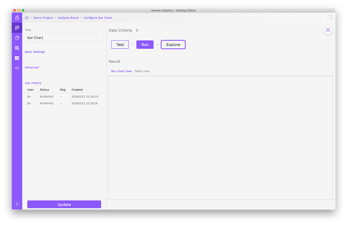 Running job in Ananas Analytics